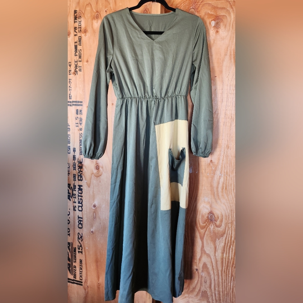 Elegant Green Long Sleeve Dress